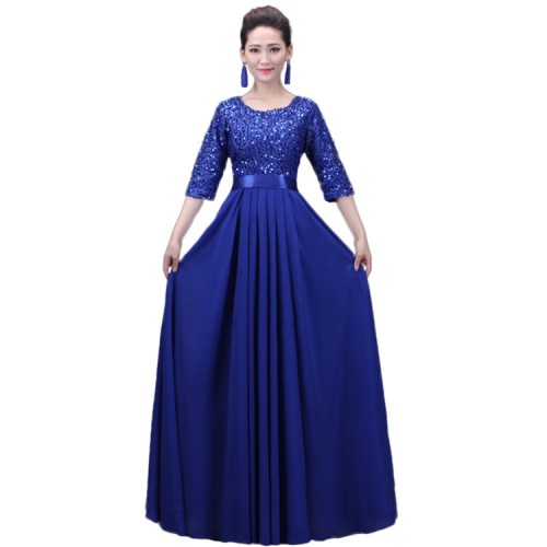 Women's Sequined chorus modern dance dresses female competition stage performance group singers dancing long dresses